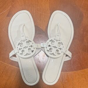 Tory Burch White Patent Logo Medallion Thong Sandals